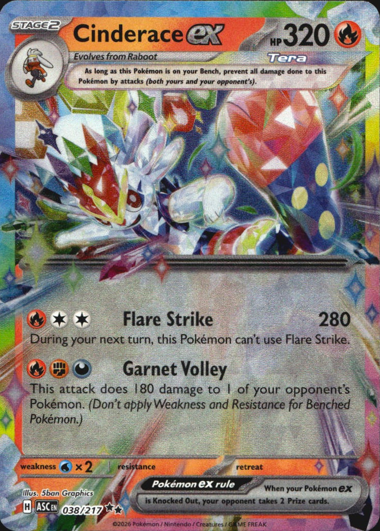 Cinderace ex 038/217 Ascended Heroes Double Rare Pokemon Holo Near Mint