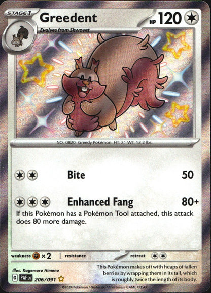 Greedent 206/091 Shiny Rare Paldean Fates Pokemon Near Mint