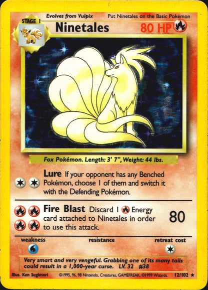 Ninetales 12/102 Holo Holo Rare Base Set Unlimited Pokemon Moderately Played