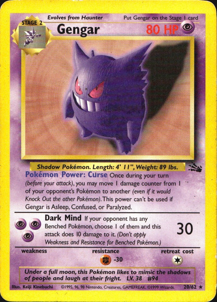 Gengar 20/62 Rare Fossil Pokemon Moderately Played