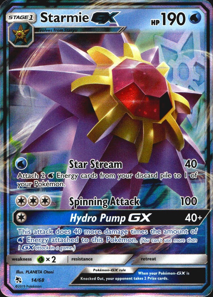 Starmie GX 14/68 Hidden Fates Holo GX Rare Pokemon Near Mint
