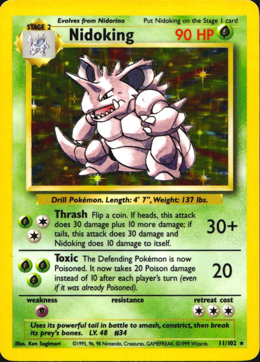 Nidoking 11/102 Holo Holo Rare Base Set Unlimited Pokemon Lightly Played