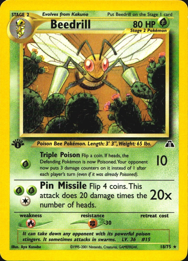 Beedrill 18/75 Neo Discovery Rare Pokemon 1st Edition Near Mint