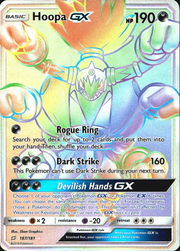 Hoopa GX 187/181 Team Up Rainbow Rare Pokemon Holo Near Mint