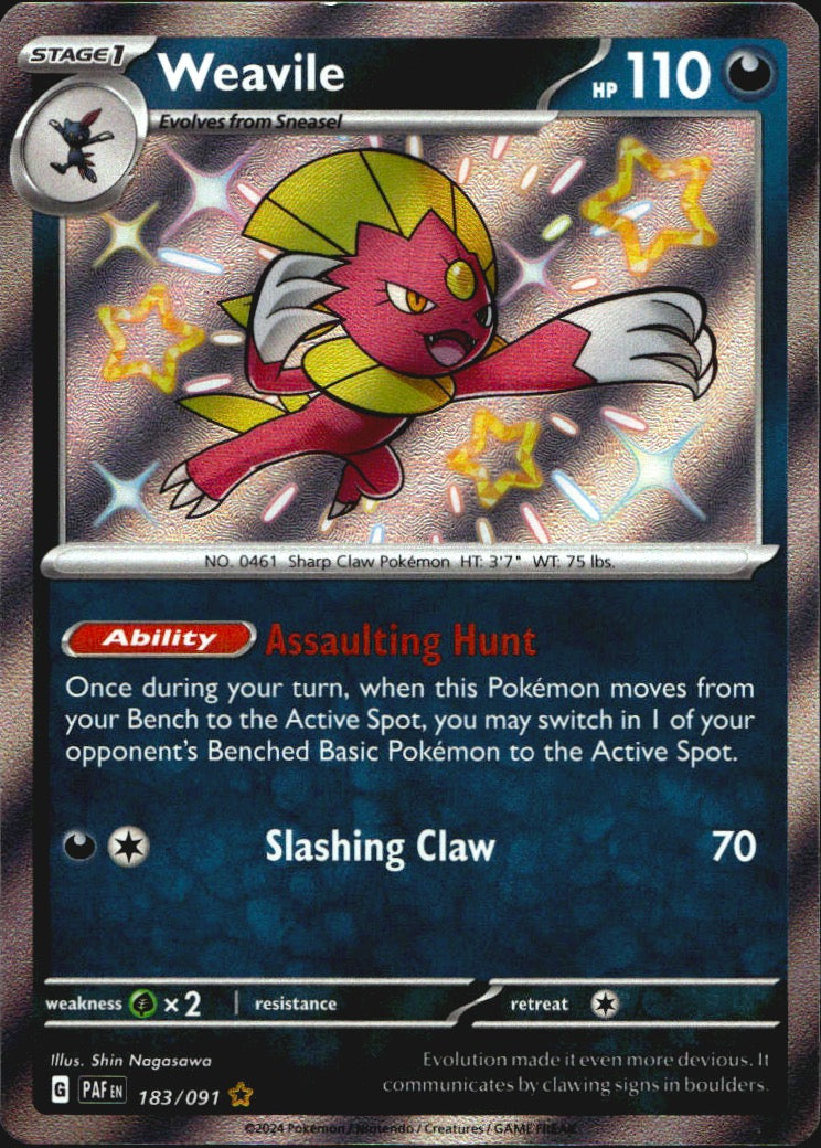 Weavile 183/091 Paldean Fates Shiny Rare Pokemon Holo Near Mint