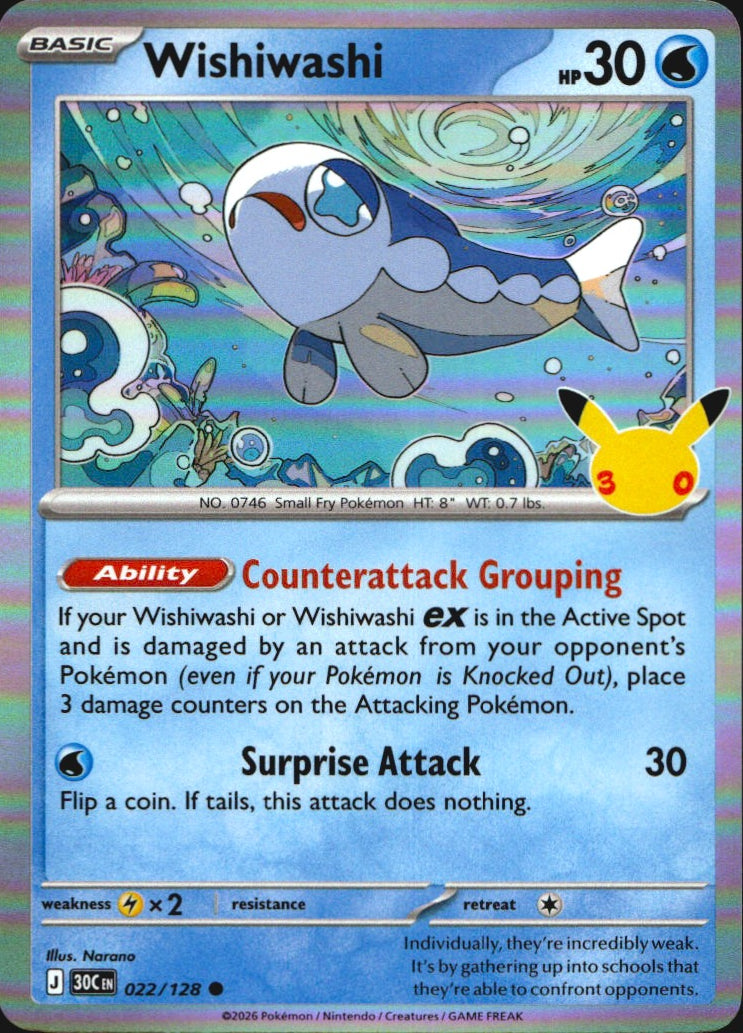 Wishiwashi 022/128 ME: 30th Celebration Holo Common Pokemon Near Mint