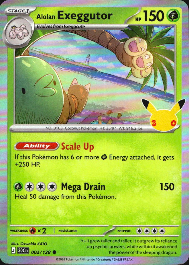 Alolan Exeggutor 002/128 ME: 30th Celebration Holo Common Pokemon Near Mint