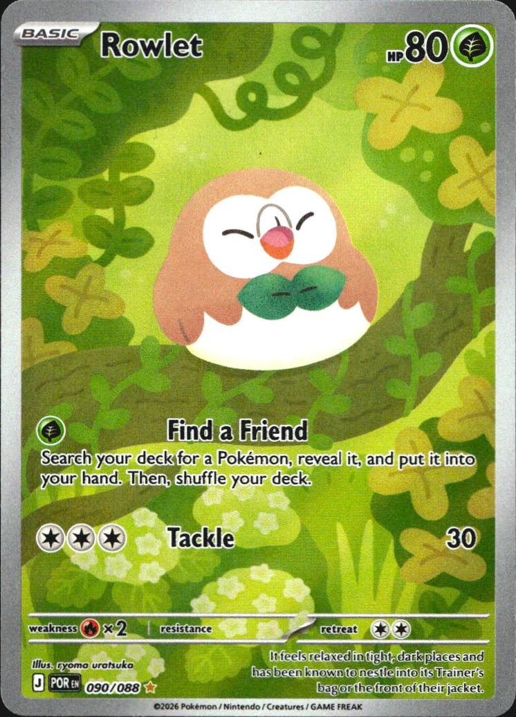 Rowlet 090/088 Holo Illustration Rare Perfect Order Pokemon Near Mint