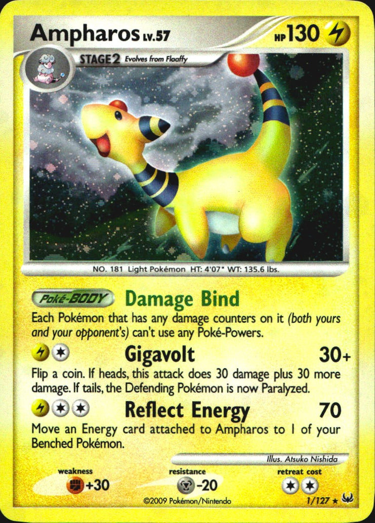 Ampharos 1/127 Platinum Holo Rare Pokemon Lightly Played