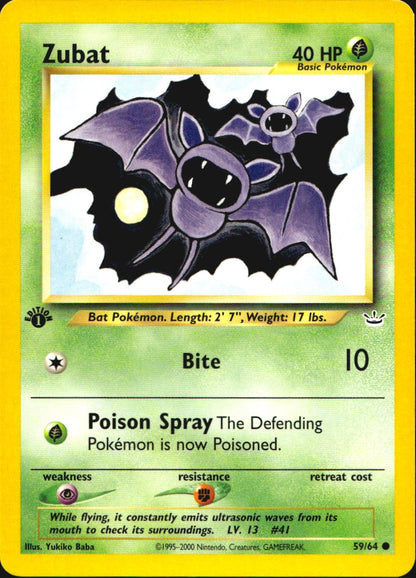 Zubat 59/64 Neo Revelation Common Pokemon 1st Edition Near Mint