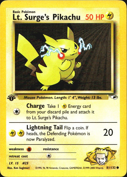 Lt. Surge's Pikachu 81/132 Gym Heroes Common Pokemon 1st Edition Near Mint