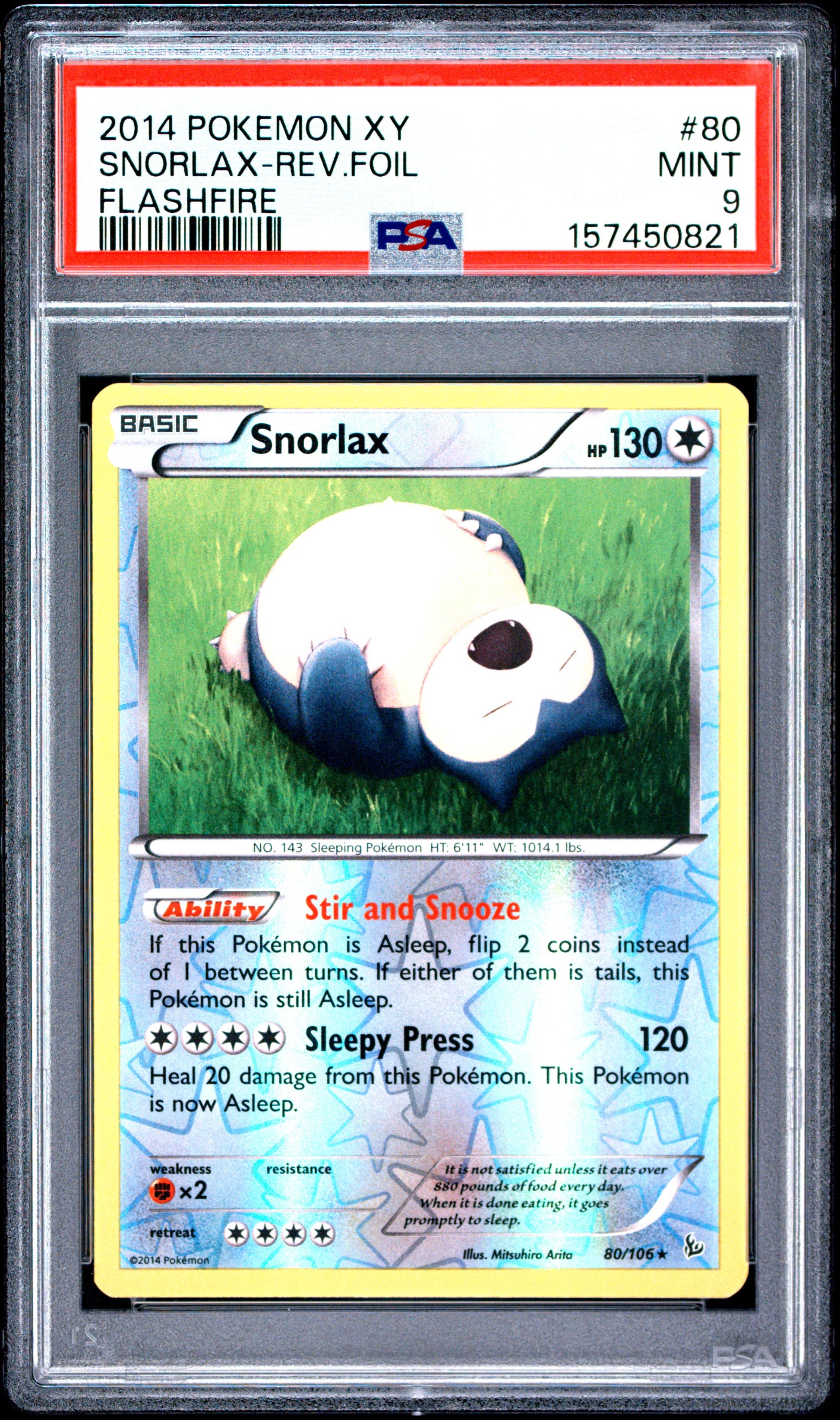 Snorlax Reverse Holo 80/106 Flashfire Pokemon PSA 9