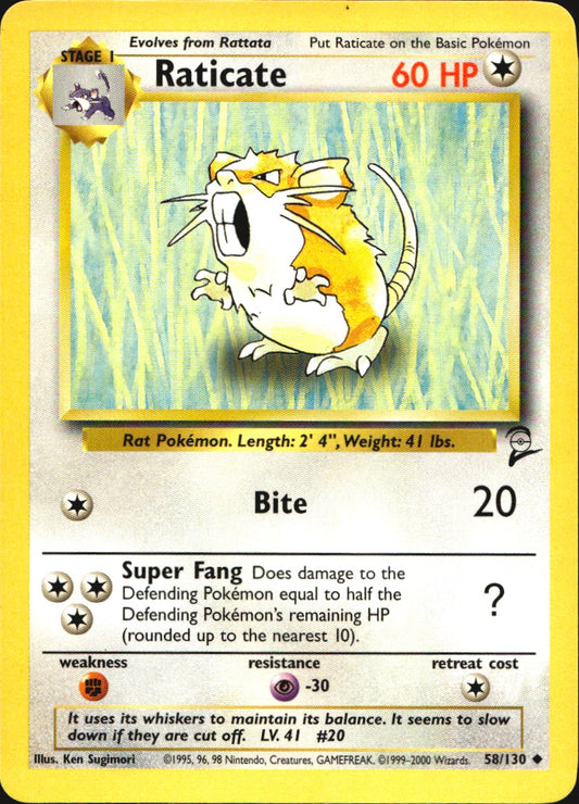 Raticate 58/130 Base Set 2 Uncommon Pokemon Near Mint