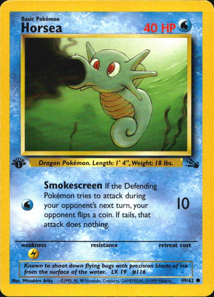 Horsea 49/62 Fossil Common Pokemon 1st Edition Near Mint