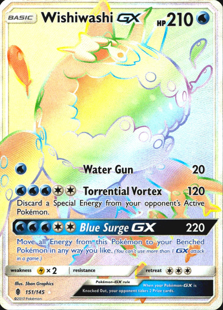 Wishiwashi GX (Secret) 151/145 Guardians Rising Holo Secret Rare Pokemon NM