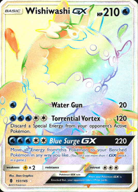 Wishiwashi GX (Secret) 151/145 Guardians Rising Holo Secret Rare Pokemon NM