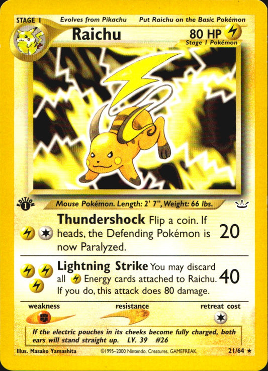Raichu 21/64 Neo Revelation Rare Pokemon 1st Edition Near Mint