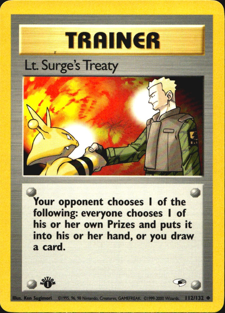 Lt. Surge's Treaty 112/132 Gym Heroes Uncommon Pokemon 1st Edition Near Mint