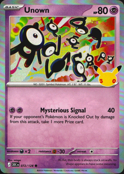 Unown 072/128 ME: 30th Celebration Common Pokemon Holo Near Mint