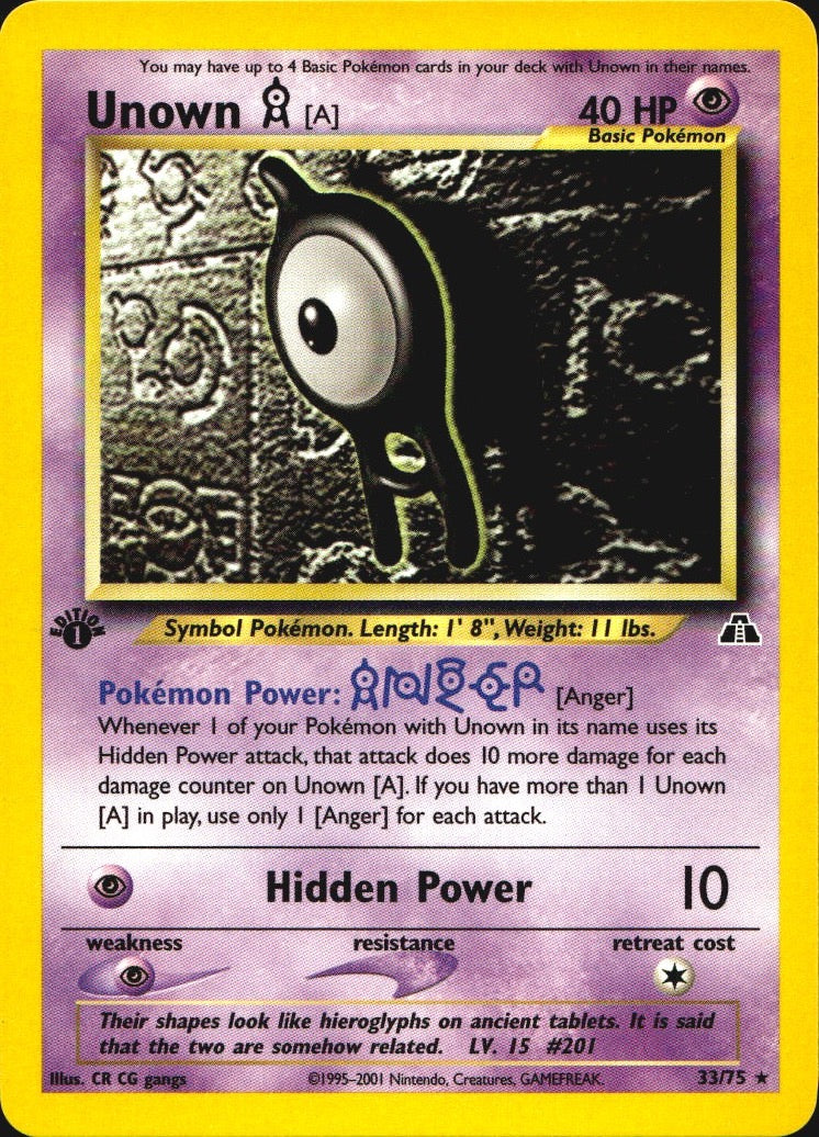 Unown [A] 33/75 Neo Discovery Rare Pokemon 1st Edition Near Mint