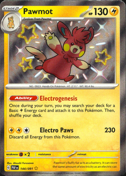 Pawmot 144/091 Paldean Fates Shiny Rare Pokemon Holo Near Mint