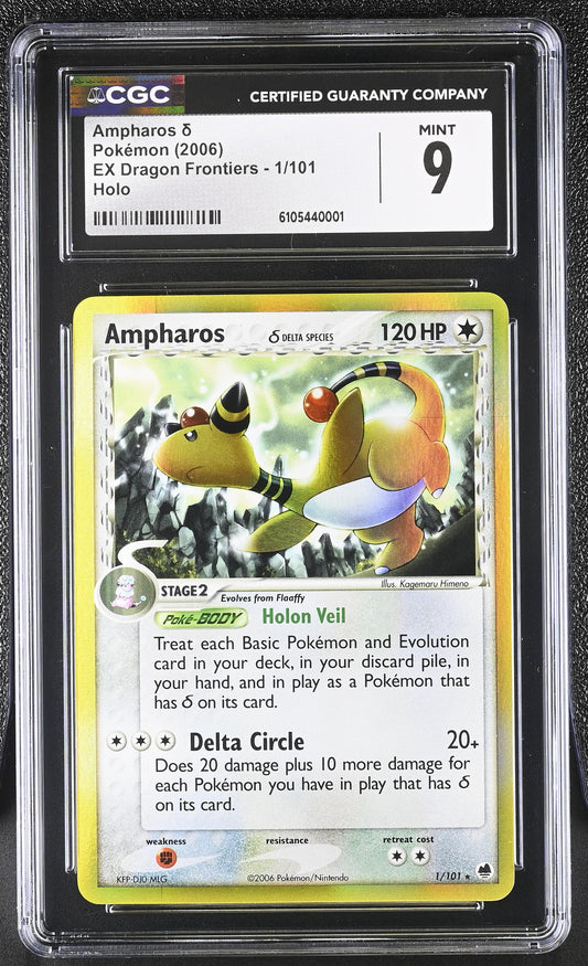 Ampharos 1/101 Holo EX Dragon Frontiers Pokemon CGC 9 Mint