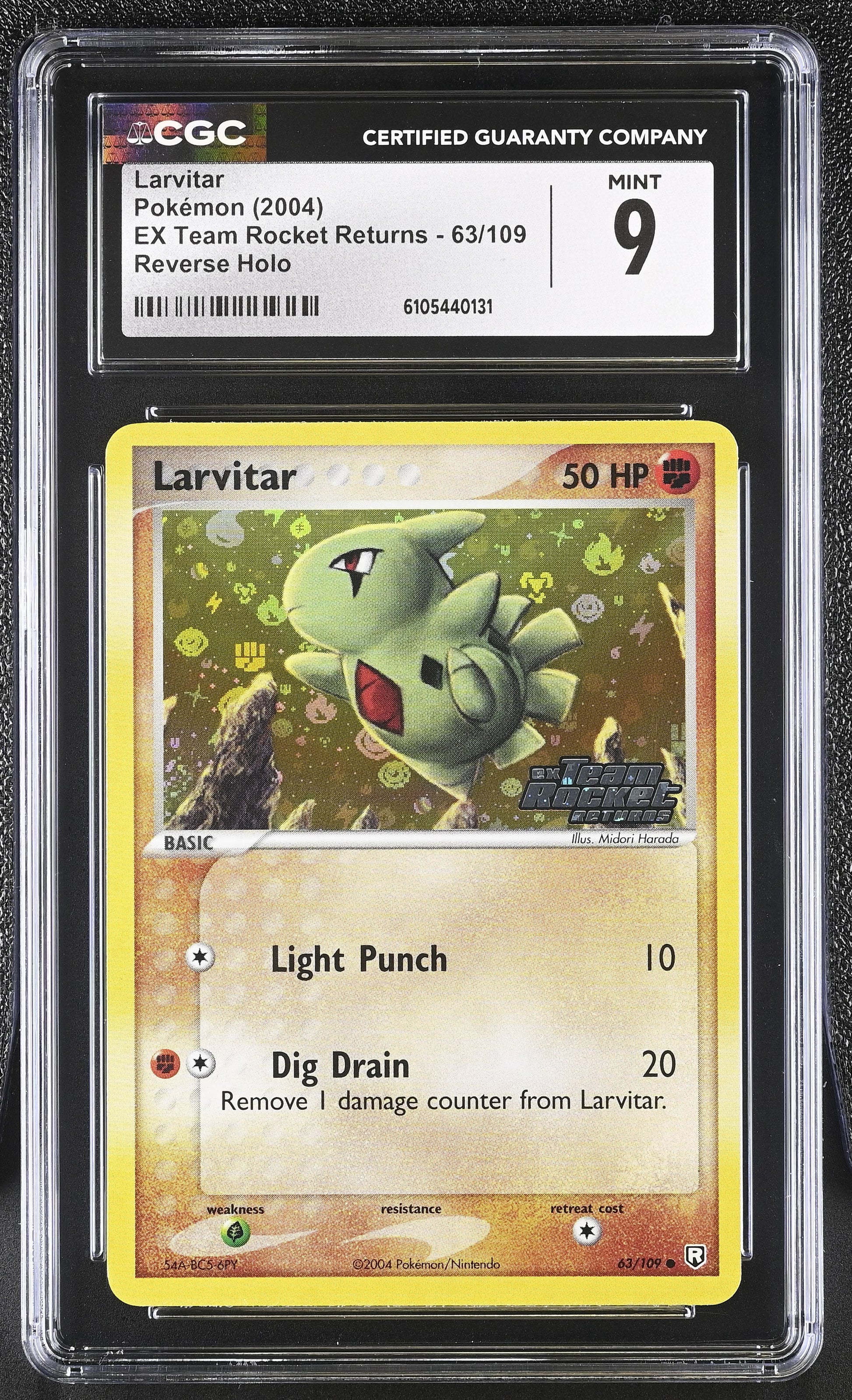 Larvitar 63/109 Reverse Holo EX Team Rocket Returns Pokemon CGC 9 Mint
