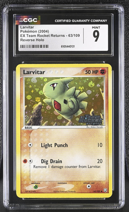 Larvitar 63/109 Reverse Holo EX Team Rocket Returns Pokemon CGC 9 Mint
