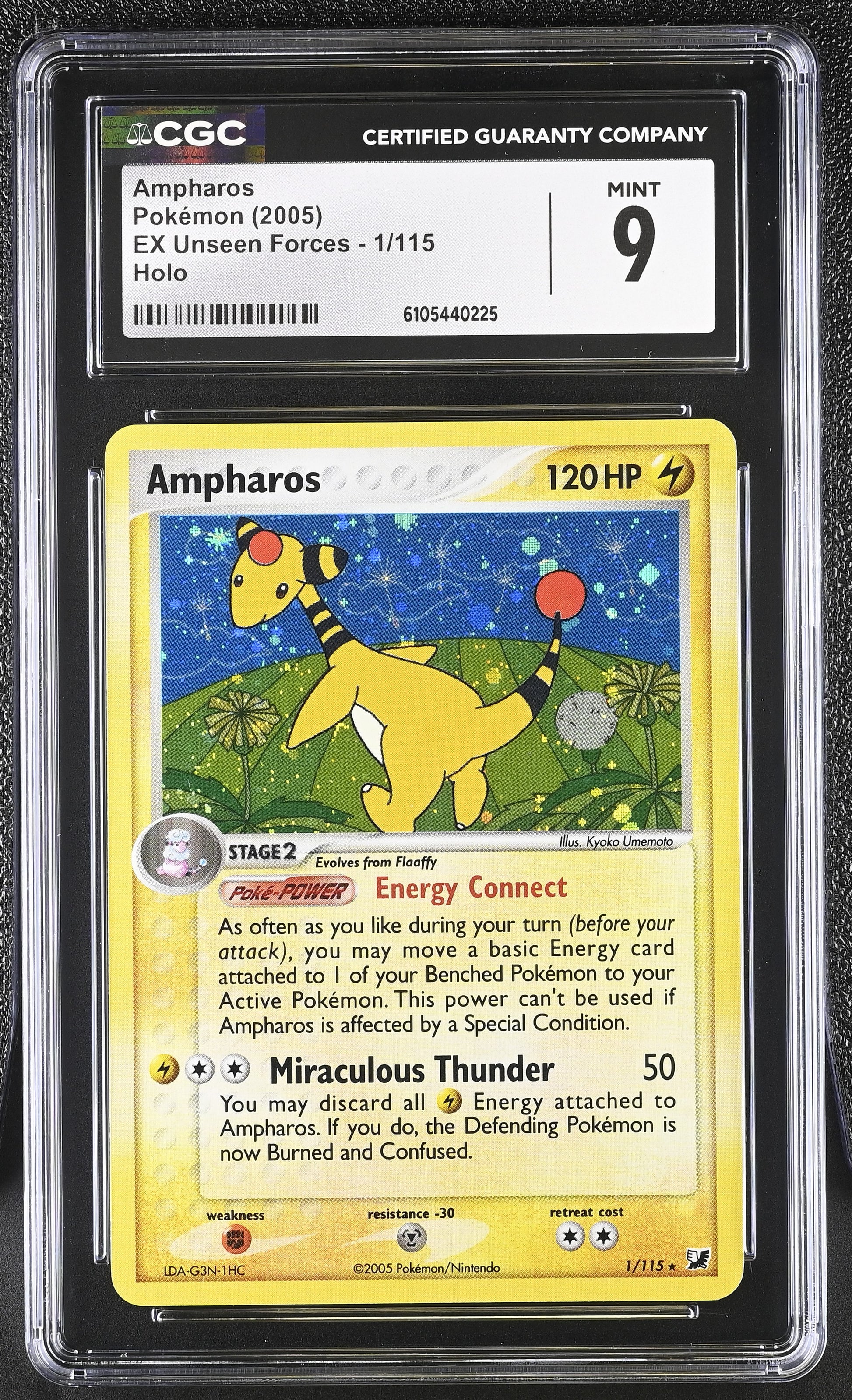 Ampharos 1/115 Holo EX Unseen Forces Pokemon CGC 9 Mint