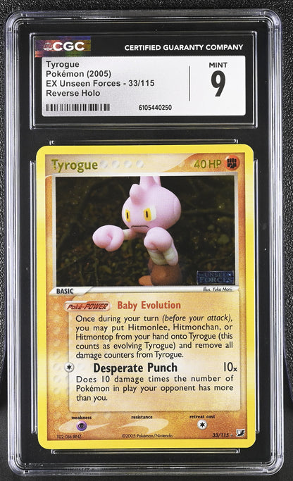 Tyrogue 33/115 Reverse Holo EX Unseen Forces Pokemon CGC 9 Mint
