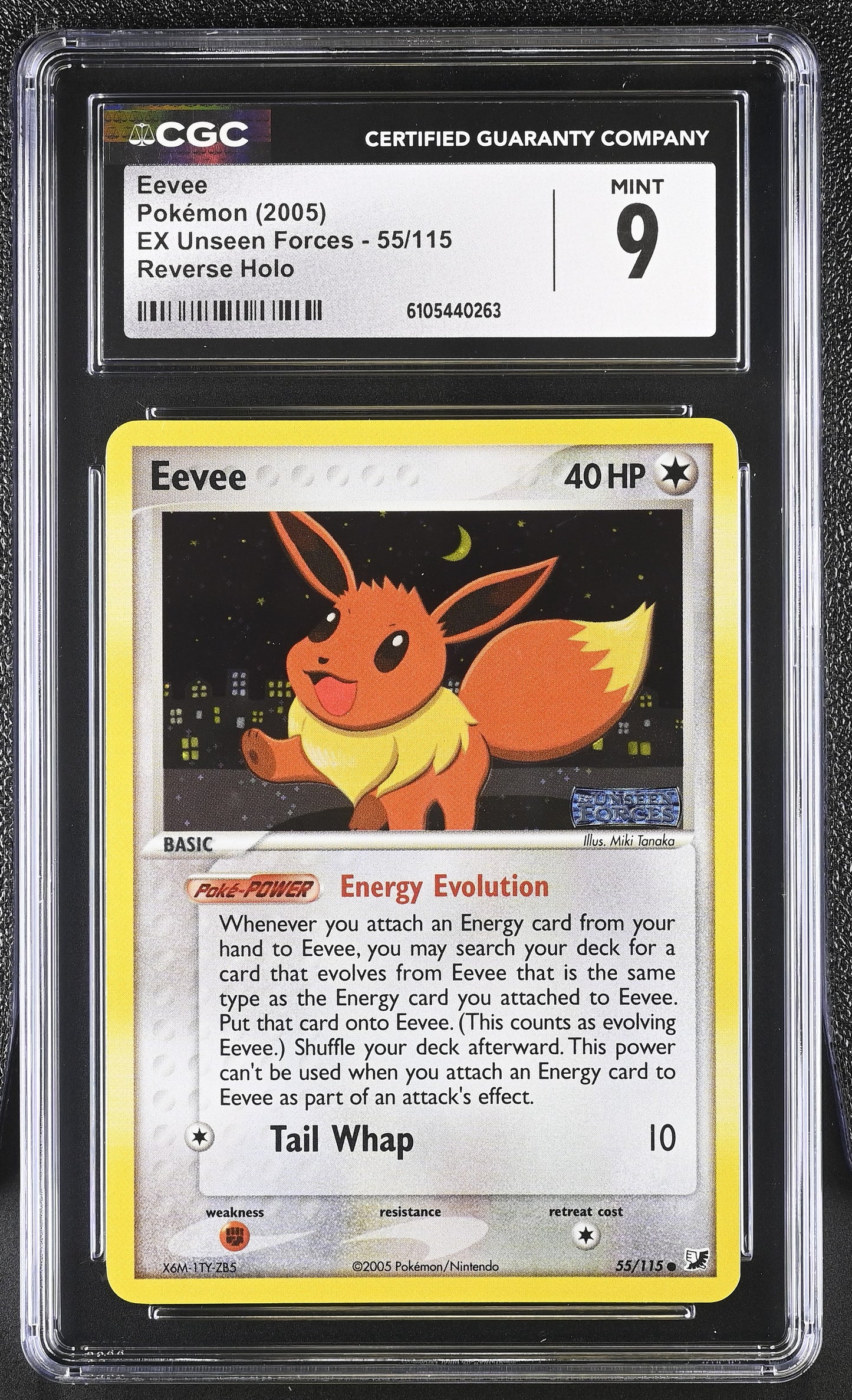 Eevee 55/115 Reverse Holo EX Unseen Forces Pokemon CGC 9 Mint