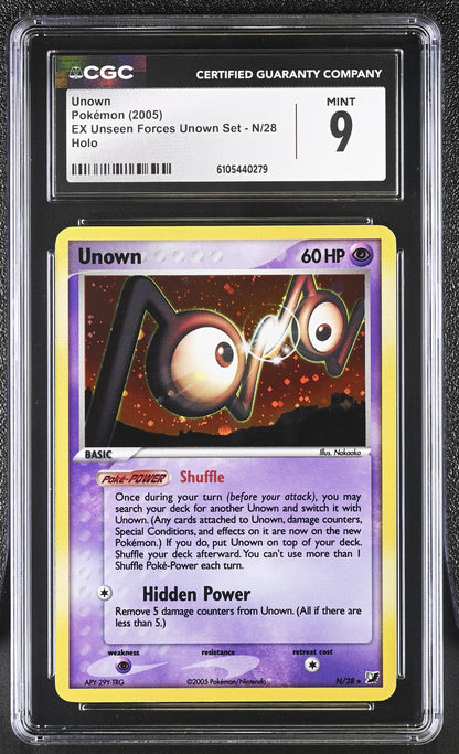 Unown N/28 Holo EX Unseen Forces Unown Set Pokemon CGC 9 Mint