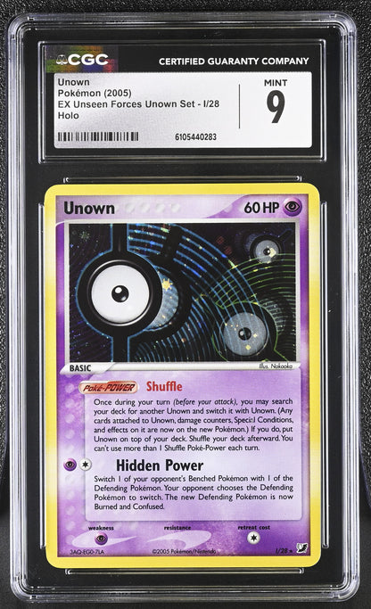 Unown I/28 Holo EX Unseen Forces Unown Set Pokemon CGC 9 Mint
