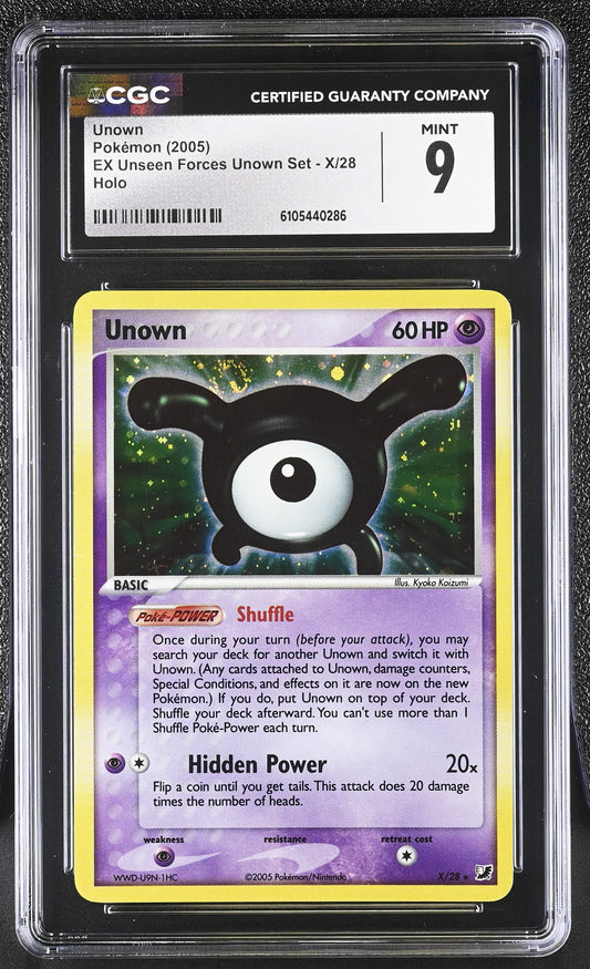Unown X/28 Holo EX Unseen Forces Unown Set Pokemon CGC 9 Mint