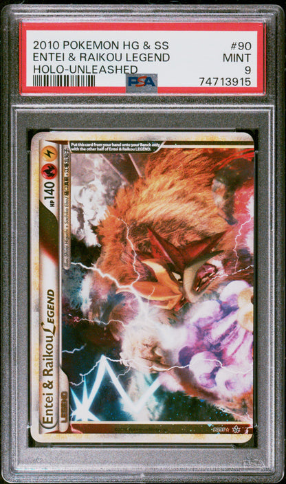 Entei & Raikou Legend Holo 90/123 Heartgold & Soulsilver Unleashed Pokemon PSA 9