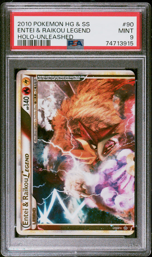 Entei & Raikou Legend Holo 90/123 Heartgold & Soulsilver Unleashed Pokemon PSA 9