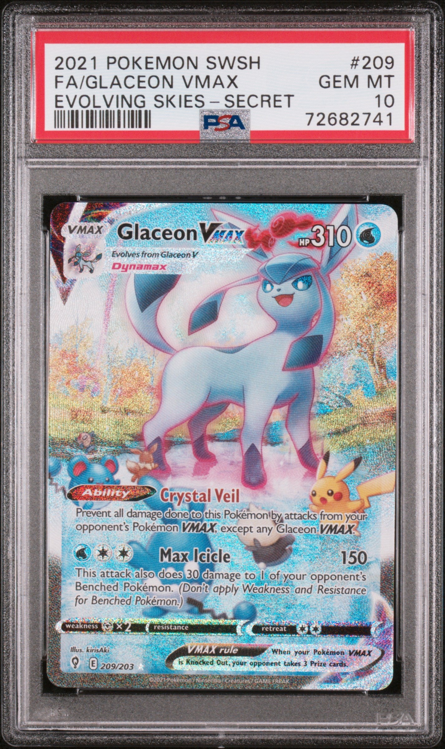 Glaceon Vmax 209/203 Secret Evolving Skies Pokemon PSA 10