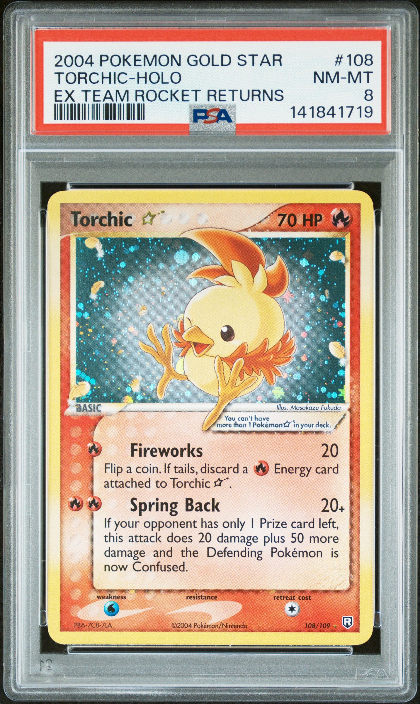 Torchic Holo 108/109 Gold Star Team Rocket Returns Pokemon PSA 8