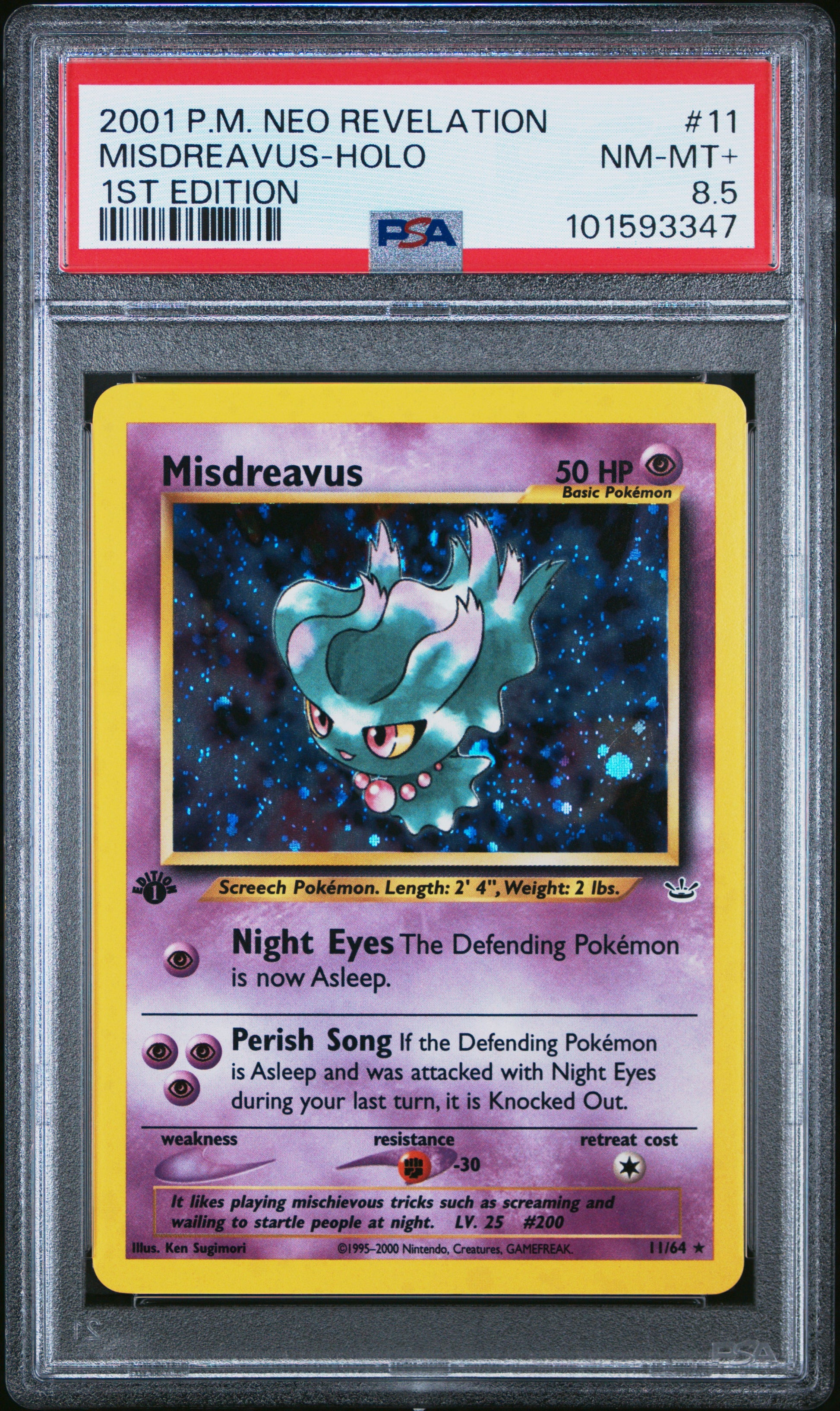 Misdreavus Holo 11/64 1st Edition Neo Revelation Pokemon PSA 8.5