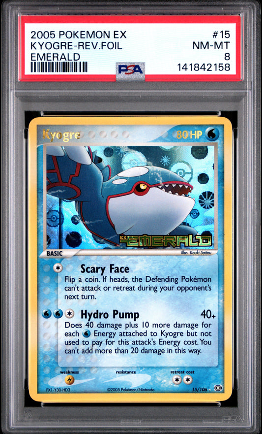 Kyogre Reverse Holo 15/106 Emerald Pokemon PSA 8