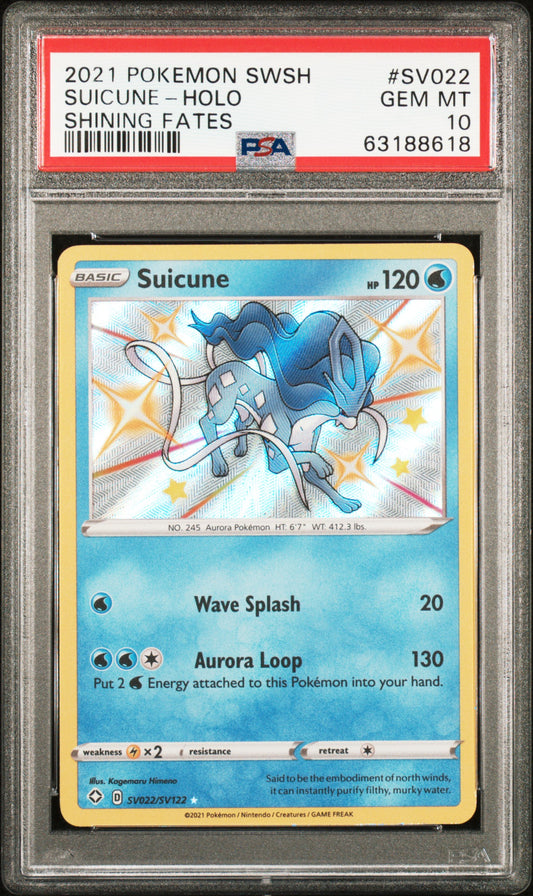 Suicune Holo SV022/072 Shining Fates Pokemon PSA 10