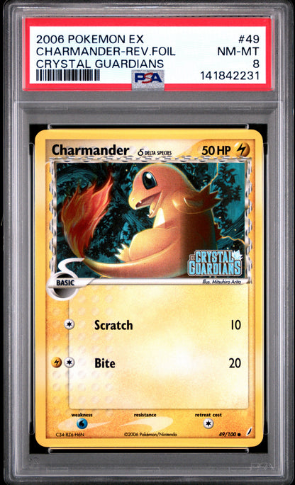 Charmander Reverse Holo 49/100 Crystal Guardians Pokemon PSA 8