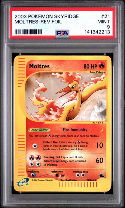 Moltres Reverse Holo 21/144 Skyridge Pokemon PSA 9