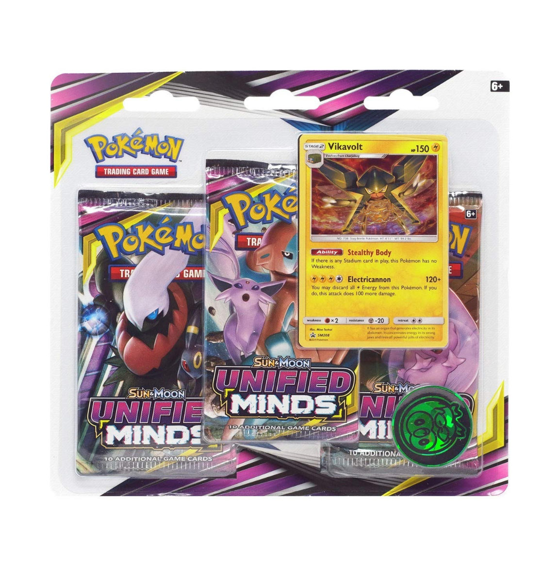 Pokemon S&M Unified Minds Triple Blister Pack Vikavolt Promo