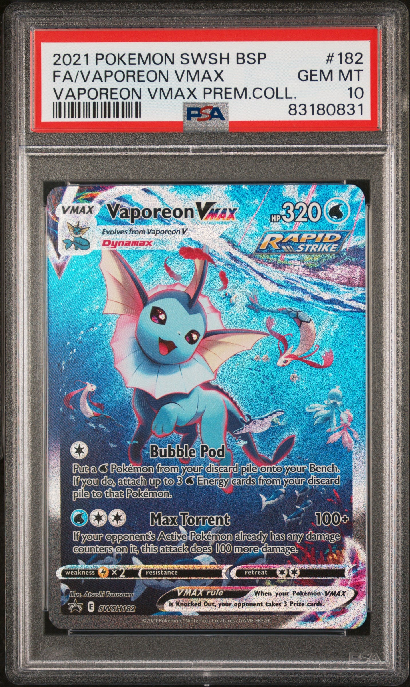 Vaporeon Vmax 182 Premium Collection Swsh Black Star Promo Pokemon PSA 10