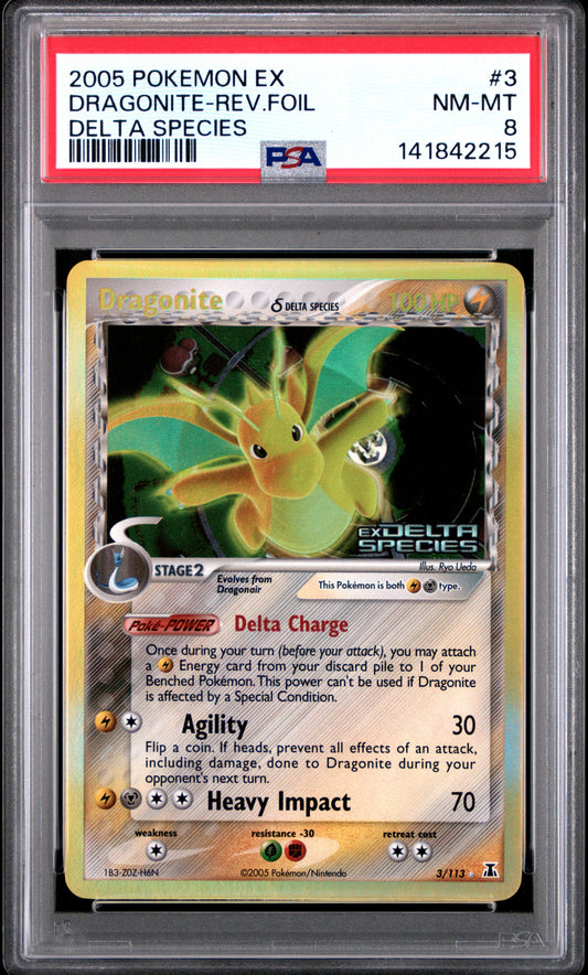 Dragonite Reverse Holo 3/113 Delta Species Pokemon PSA 8