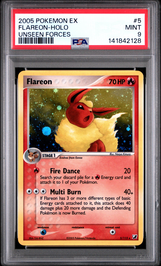Flareon Holo 5/115 Unseen Forces Pokemon PSA 9