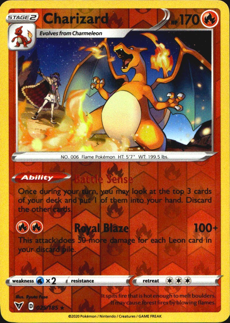 Charizard 025/185 Vivid Voltage Rare Pokemon Reverse Holo Near Mint