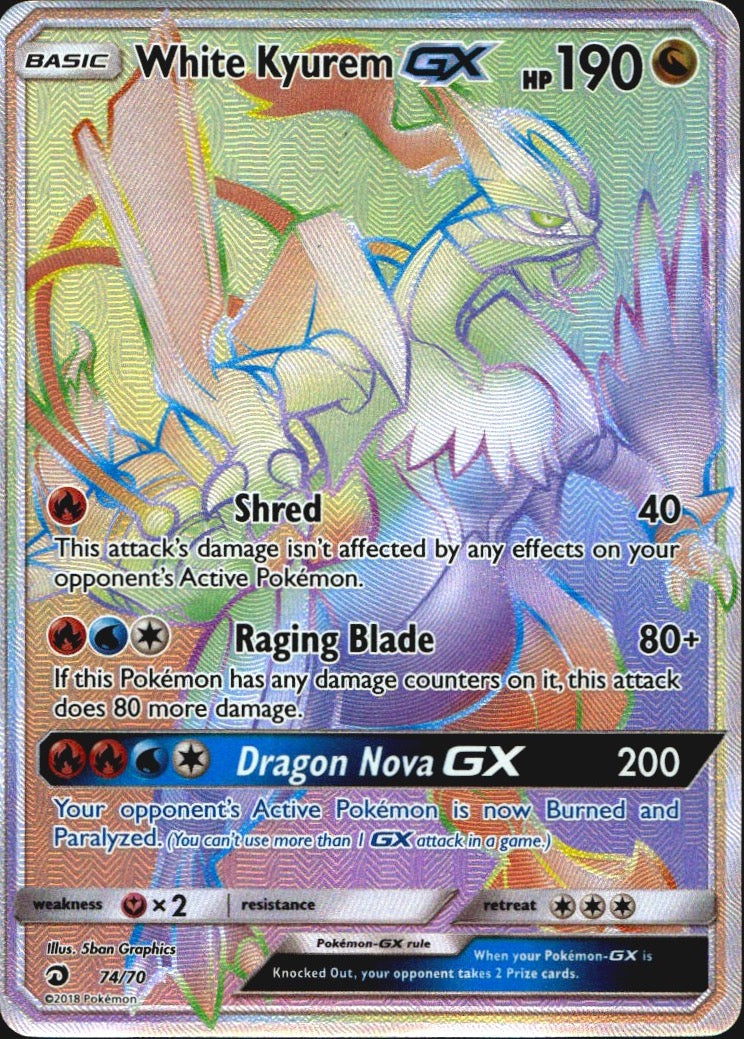 White Kyurem GX 74/70 Dragon Majesty Rainbow Rare Pokemon Holo Near Mint