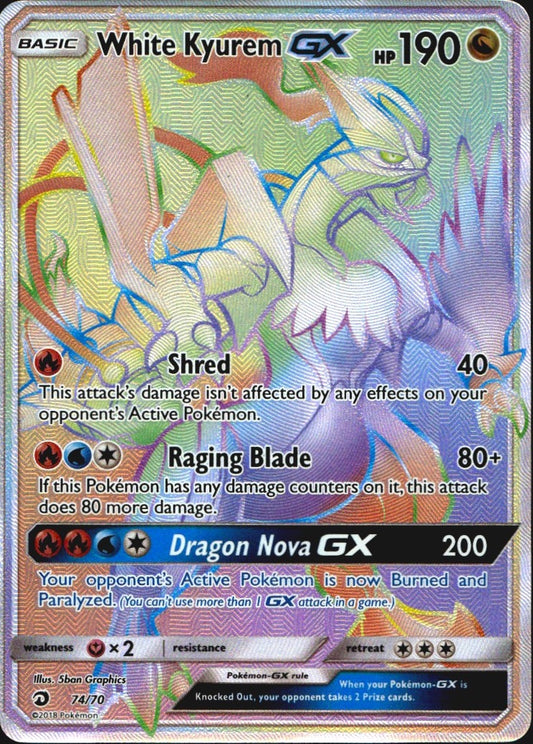 White Kyurem GX 74/70 Dragon Majesty Rainbow Rare Pokemon Holo Near Mint
